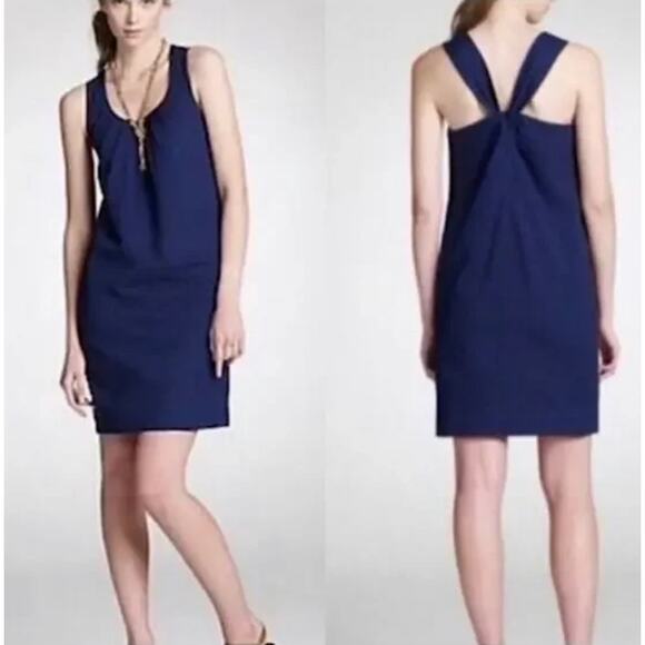 J. Crew 100% Silk Twist-Back Mini Dress in Night Shadow Blue, Sz 4 - Picture 9 of 10